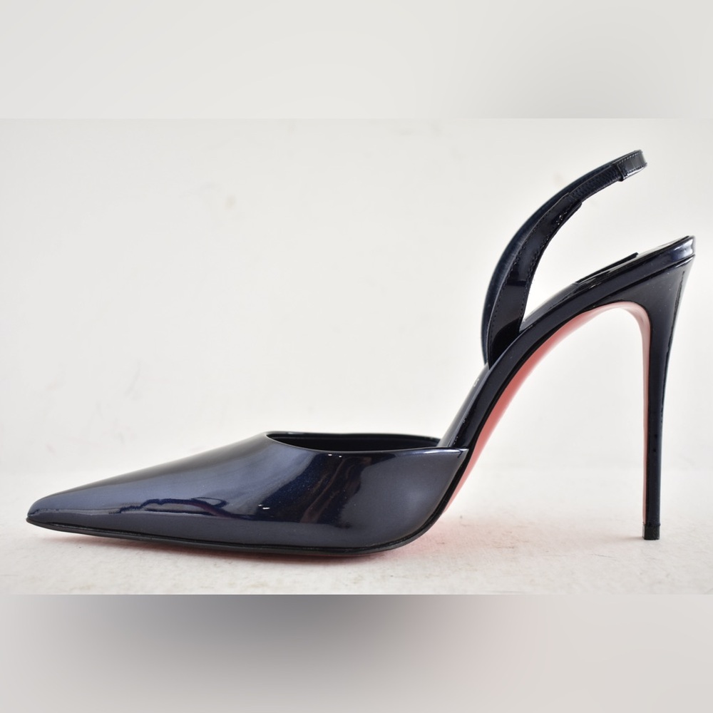 Christian Louboutin Kate Max O Sling 100 Zaffiro Blue Pointed Toe Heel Pump 38.5 - Picture 12 of 16